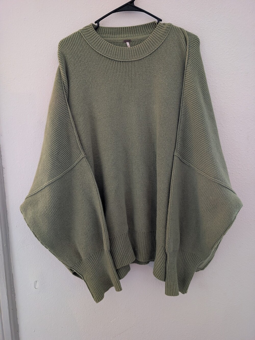Free People Olive Green Oversized Ribbed Crew Sweater
